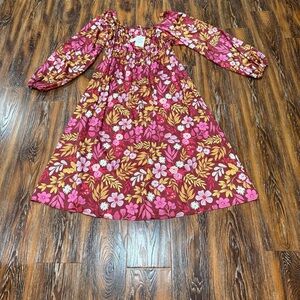NEW Grace + Emma M Smocked Midi Dress Womens Burgundy Floral Long Sleeve Boho